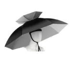 Chapeau-parapluie grand taille, noir et gris, design innovant, visière large, idéal par tous temps, accessoire pratique et moderne.