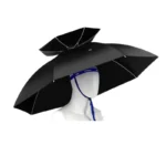 Chapeau parapluie noir grande taille à double toit avec système bleu, pratique et stylé pour une protection efficace contre la pluie.