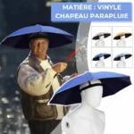 Homme souriant avec chapeau parapluie pliant 69 cm anti-UV, plusieurs couleurs disponibles, idéal contre pluie et soleil.