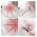 Parapluie transparent fleuri avec motif floral rose, élégant et tendance, parfait pour allier protection contre la pluie et style.