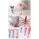 Parapluie transparent fleuri élégant, motifs floraux délicats, poignée pastel, design tendance idéal pour toutes saisons et occasions.