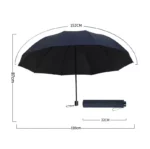 Grand parapluie noir renforcé, 130 cm manuel, robuste et résistant, idéal pour une protection optimale contre la pluie.