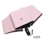 Parapluie anti UV rose automatique élégant, protection pluie et soleil, idéal pour un style moderne et pratique.