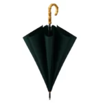 Parapluie canne vert foncé avec poignée en bambou, élégant et durable, accessoire stylé idéal pour toutes vos sorties.