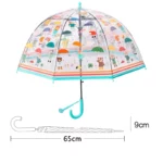 Parapluie cloche transparent enfants avec motifs colorés, 65 cm diamètre, pratique et fun pour les jours de pluie.