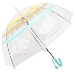 Parapluie cloche transparent enfant, motifs nuages et pluie pastel, poignée turquoise, élégant et pratique sous la pluie
