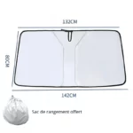 Pare-soleil voiture pliable 132x80cm, protection UV pratique, sac de rangement offert, parfait pour toutes saisons.