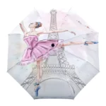 Parapluie élégant avec motif Tour Eiffel et vélo, accessoire chic de la collection, parfait pour Paris et les jours de pluie.