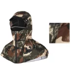 Capuche de pluie camouflage isotherme anti-UV, style outdoor résistant, idéale pour protection et confort en milieu extérieur.