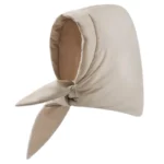 Capuche beige molletonnée hiver avec nœud, élégante et romantique, idéale contre pluie et neige, parfaite pour un style tendance.