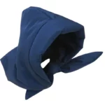 Capuche triangulaire femme en tissu molletonné bleu marine, élégante et pratique pour la pluie et la neige, avec nœud à nouer.