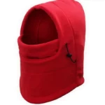 Capuche de pluie polaire intégrale rouge, chaude et confortable avec cordon ajustable, idéale pour se protéger du froid.