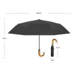 Parapluie pliant homme noir, manche bois, 105 cm déplié, compact 37 cm replié. Élégant et pratique pour votre quotidien.