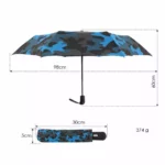 Parapluie homme pliable camouflage bleu et noir, léger et compact, dimensions 98x60cm ouvert, idéal pour toutes les saisons.