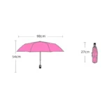 Parapluie enfant automatique rose, 98 cm déplié, 27 cm plié, pratique et élégant pour protéger les enfants de la pluie.