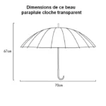 Parapluie transparent léger style cloche, hauteur 67 cm, diamètre 70 cm, parfait pour toutes occasions et intempéries.