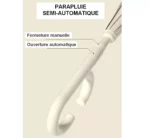 Parapluie inversé pastel, mécanisme semi-automatique, poignée ergonomique, design moderne et pratique pour protection optimale.