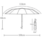 Schéma dimensions parapluie anti retournement élégant 116 cm diamètre, 64 cm hauteur, étui 33x8 cm - Collection [Collection]