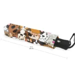 Parapluie automatique avec motifs têtes de chiens, compact et élégant, idéal pour une protection stylée contre la pluie.