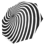 Parapluie manuel octogonal noir et blanc à motif spirale élégante, parfait pour une protection stylée contre la pluie.
