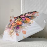 Parapluie automatique beige et noir avec tête de chat, design élégant et original, parfait pour les amoureux des félins.