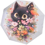 Parapluie automatique beige avec motif tête de chat noir, design original et pratique, idéal pour une protection élégante contre la pluie.