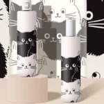 Parapluie beige et noir avec illustrations de chats stylisés, disponible en version manuelle et automatique, [Collection]