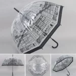 Parapluie cloche transparent Le Vieux Paris avec motifs urbains monochromes, alliage d'élégance et protection par tous les temps.
