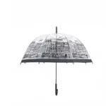 Parapluie cloche transparent Le Vieux Paris avec motifs urbains élégants, parfait pour une protection chic sous la pluie.