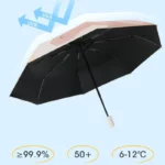 Parapluie enfant ourson automatique, noir, protection UV ≥ 99,9%, SPF 50+, idéal 6-12°C, pratique et élégant pour les petits.