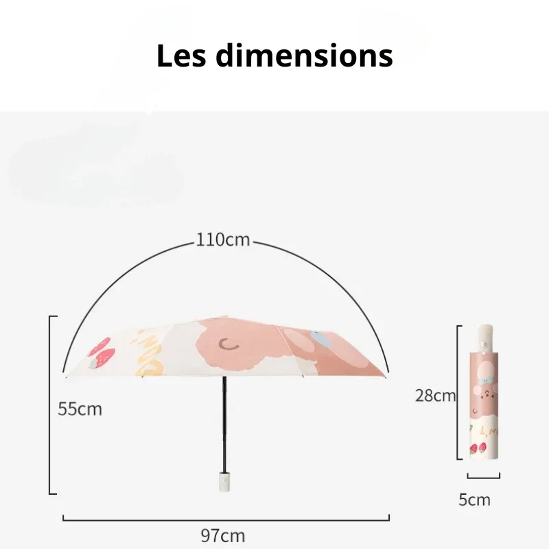 Parapluie enfant automatique ourson, coloré et compact, diamètre 110 cm, plié 28 cm, idéal pour protéger les petits.