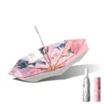 Parapluie noir beige élégant motif floral rose, anti-UV, protection pluie, parfait accessoire mode de la collection ultime.