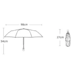 Parapluie licorne automatique fille compact, dimensions 98 cm ouvert, 54 cm en hauteur, et 27 cm fermé, idéal pour enfants.