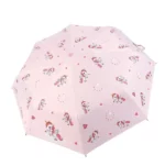 Parapluie licorne automatique pour fille, rose avec motifs licornes ailées et cœurs, accessoire ludique et coloré pour la pluie.
