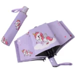 Parapluie licorne automatique pour fille, design violet amusant avec housse de rangement, idéal pour toutes les saisons.