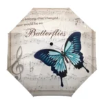 Parapluie manuel motif papillon et partitions musicales, design artistique If nothing ever changed there would be no Butterflies.