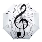 Parapluie manuel avec motif de notes de musique noir sur fond blanc, élégant et original, parfait pour une protection stylée.