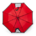 Parapluie pliant manuel rouge avec motifs de chat noir mignon, design unique parfait pour les amoureux des chats et la pluie.
