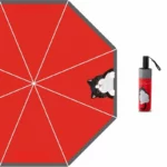 Parapluie pliant rouge avec motif chat noir, léger et pratique, parfait pour les amoureux des chats et les journées pluvieuses.