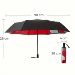 Parapluie pliant noir et rouge avec motifs de chat, compact et élégant, 98 cm de diamètre, idéal contre la pluie et les intempéries.