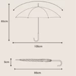 Parapluie marron couleur café, dimensions : hauteur 85 cm, largeur 105 cm, présenté fermé et ouvert, design élégant et pratique.