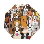 Parapluie automatique motif chiens colorés, élégant et pratique, idéal pour les amoureux des animaux les jours pluvieux.