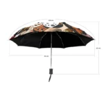 Parapluie automatique avec motif chien noir et coloré, élégant et pratique, idéal pour la pluie, diamètre 108 cm, hauteur 96 cm.