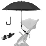 Parapluie poussette noir avec support, crochet en J, idéal protection UV/pluie enfant, compatible avec [Collection].