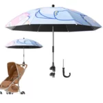 Parapluie poussette universel réglable anti-UV, design ludique, protection pluie et UV pour enfants, adapté à tout landau.
