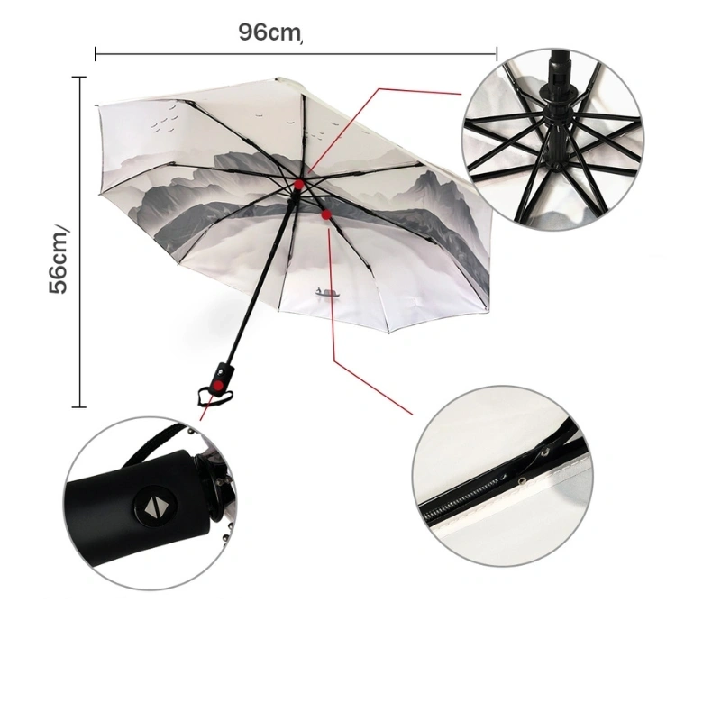 Parapluie rose automatique pour femme, élégant et moderne, 96 cm de diamètre, 56 cm de hauteur, pratique et facile à utiliser.