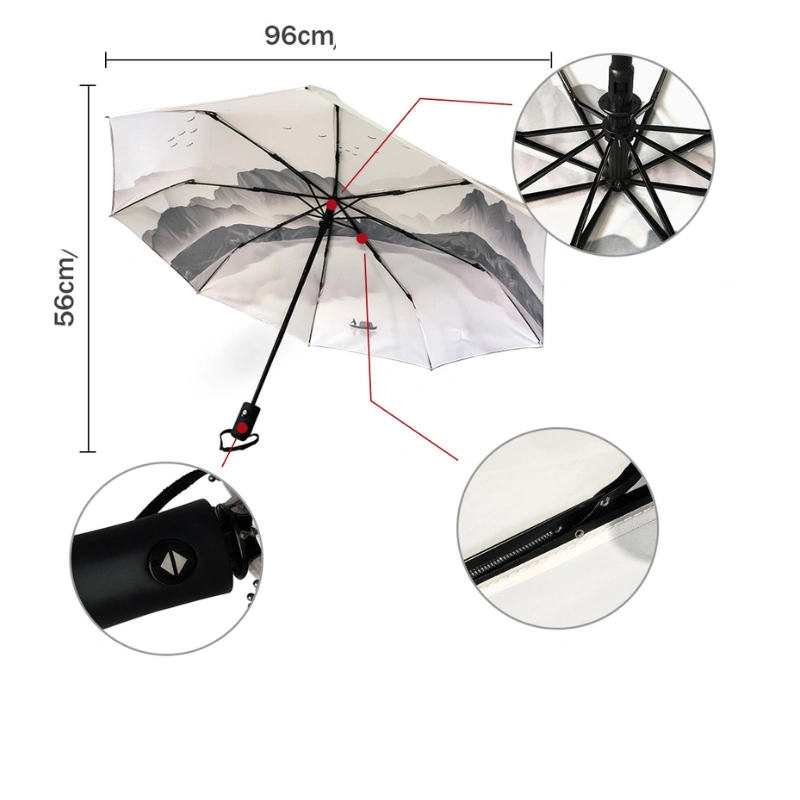 Parapluie rose automatique avec flamant rose, robuste et élégant, ouverture 96 cm, idéal pour une protection contre la pluie.