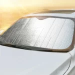 Pare-soleil pliant aluminium pour pare-brise 140 cm, anti-UV, protection chaleur, design réfléchissant, idéal pour voiture.