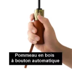 Parapluie homme chic avec pommeau en bois, bouton automatique et design élégant, accessoire moderne pour toutes occasions.