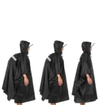 Poncho imperméable homme randonnée, noir avec capuche, résistant pluie. Idéal pour activités plein air, protection optimale.